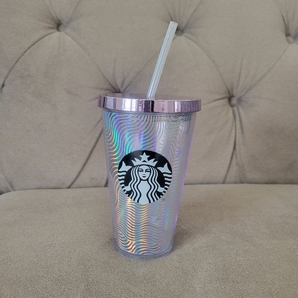 Starbucks 16 oz Foil Holographic Waves Cold Cup Tumbler